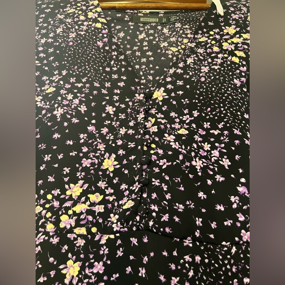 missguided slit dress ( floral, multicolored purple black ) size 4 maxi boho - Picture 6 of 9
